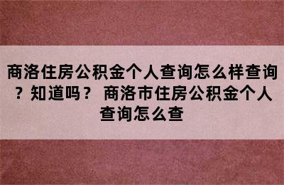 商洛住房公积金个人查询怎么样查询？知道吗？ 商洛市住房公积金个人查询怎么查